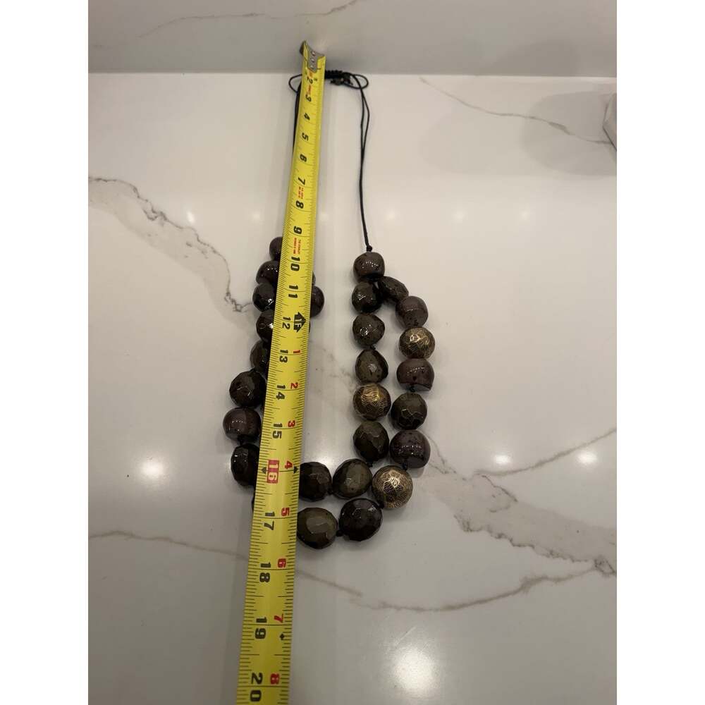 Chico’s Chunky Double Strand Beaded Statement Necklace Brown Gold Boho - Picture 9 of 10